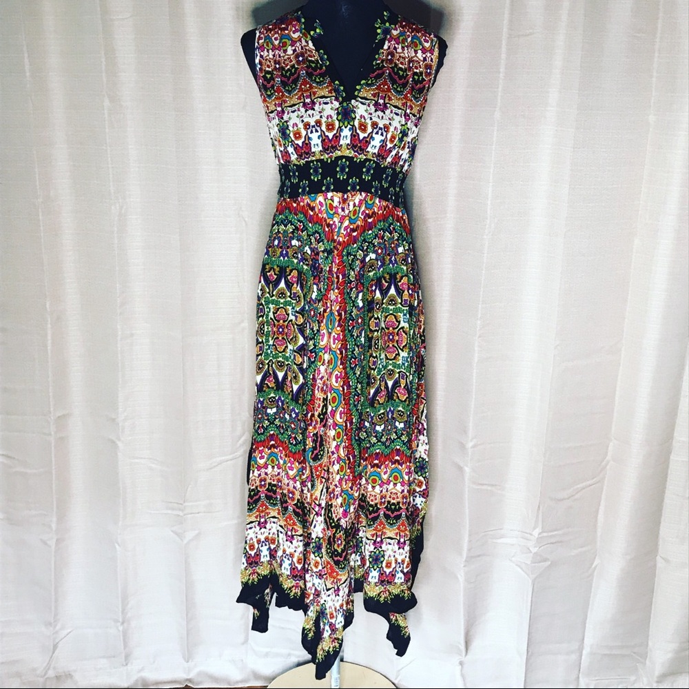 BILA FESTIVAL INDIAN HIPPIE RAYON MAXI DRESS S #21